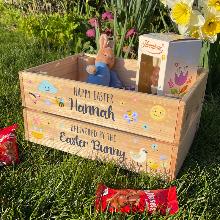 Personalised Springtime Easter Bunny Egg Hunt Treat Gift Crate-Love Lumi Ltd