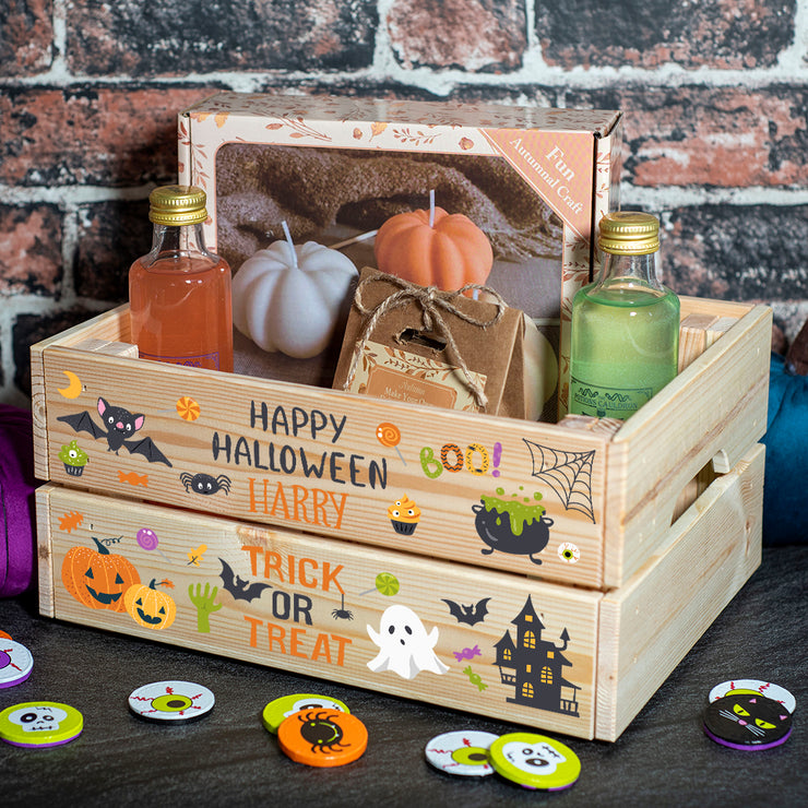 Personalised Halloween Colourful Elements Trick or Treat Hamper Gift Crate-Love Lumi Ltd