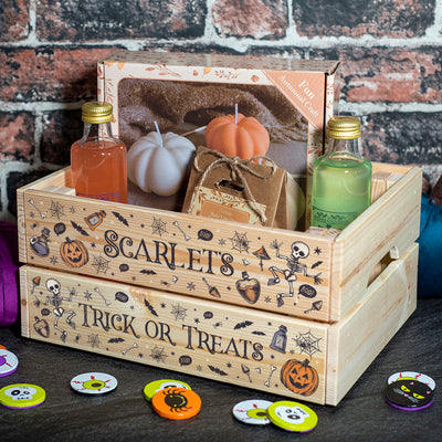 Personalised Vintage Halloween Elements Trick or Treat Hamper Gift Crate-Love Lumi Ltd