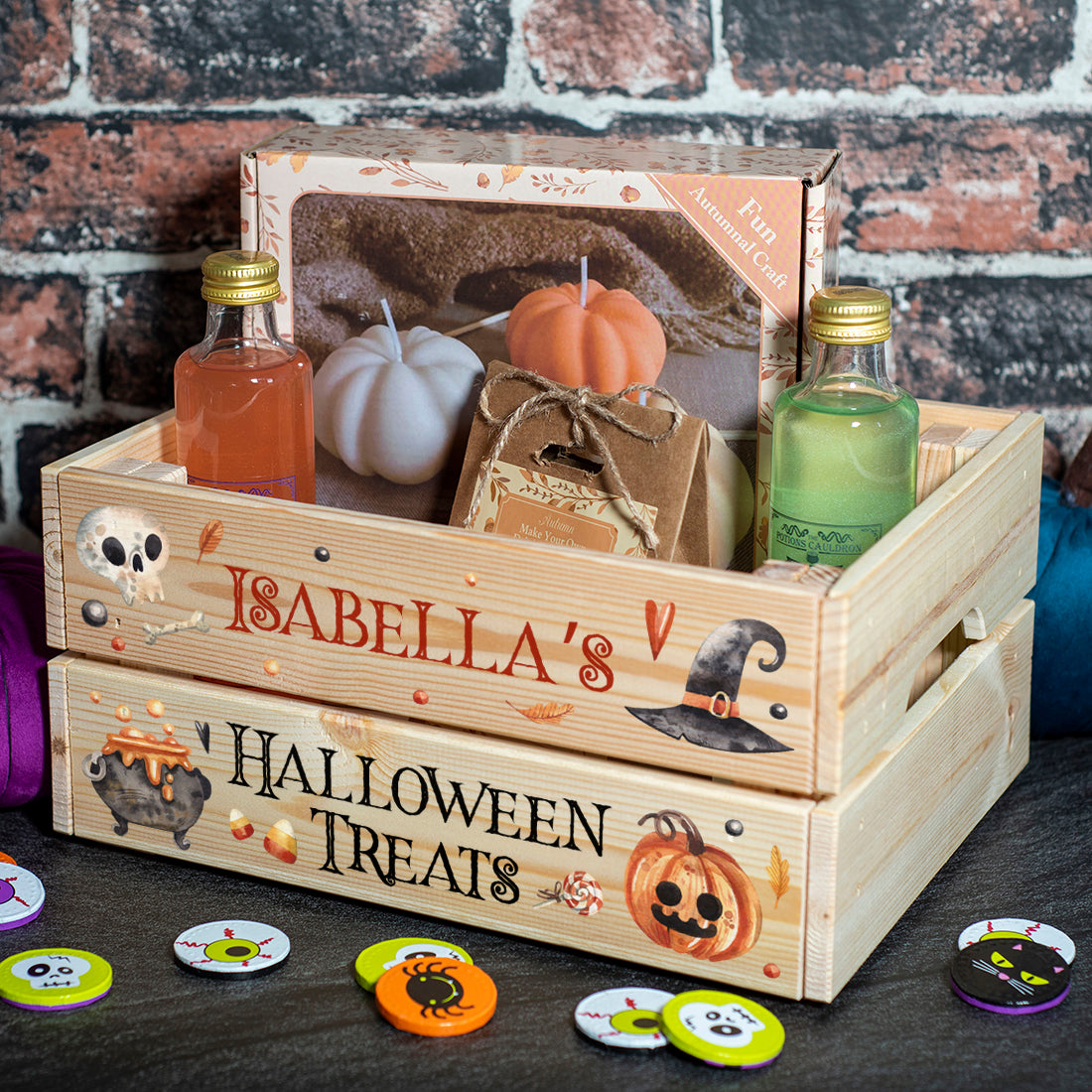 Halloween Watercolour Theme Trick or Treat Hamper Gift Crate-Love Lumi Ltd