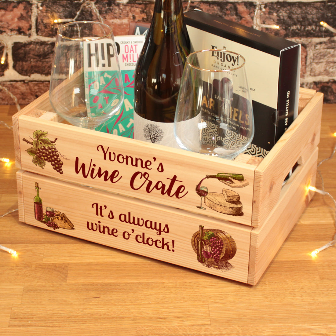Personalised Red Wine Treat Hamper Gift Crate-Love Lumi Ltd