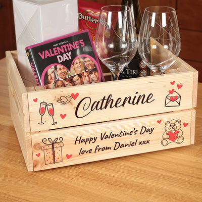 Personalised Hearts Valentines Day Treat Hamper Gift Crate-Love Lumi Ltd