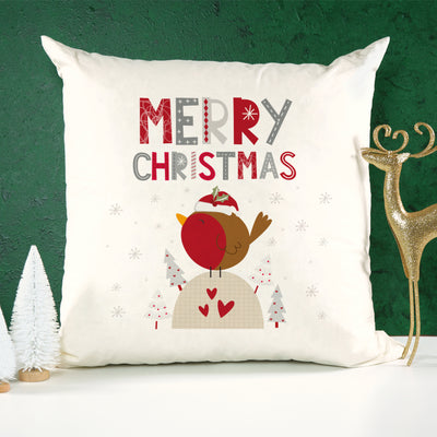 Merry Christmas Robin Soft Large Cushion Cover 40x40cm-Love Lumi Ltd
