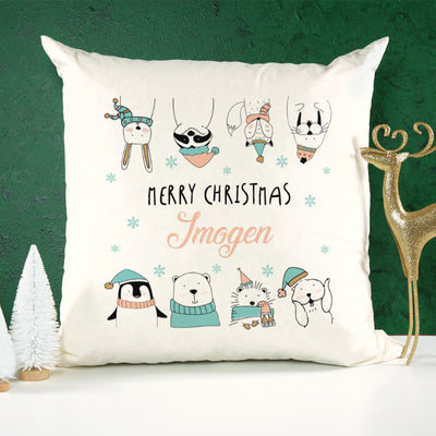 Personalised Cute Christmas Animals Soft Large Cushion Cover 40x40cm-Love Lumi Ltd
