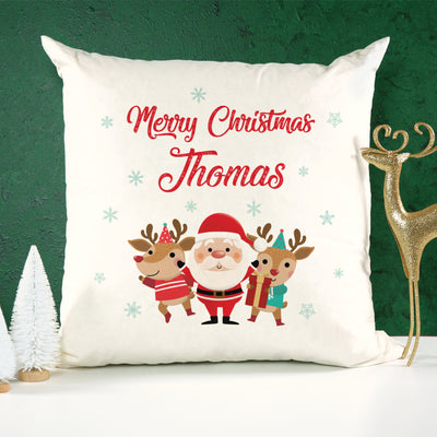 Personalised Santa and his Reindeer Christmas Soft Large Cushion Cover 40x40cm-Love Lumi Ltd