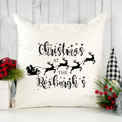 Personalised Santa's Sleigh Family Christmas Soft Large Cushion Cover 40x40cm-Love Lumi Ltd