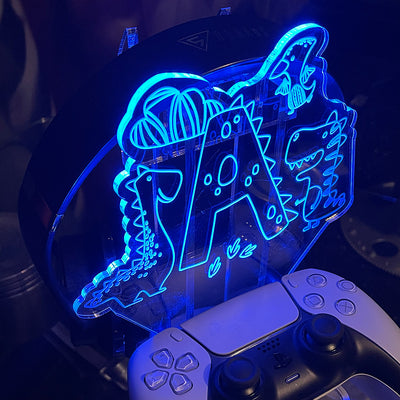 Personalised LED Light Dinosaur Controller and Headset Gaming Station with Colour Changing base-Love Lumi Ltd