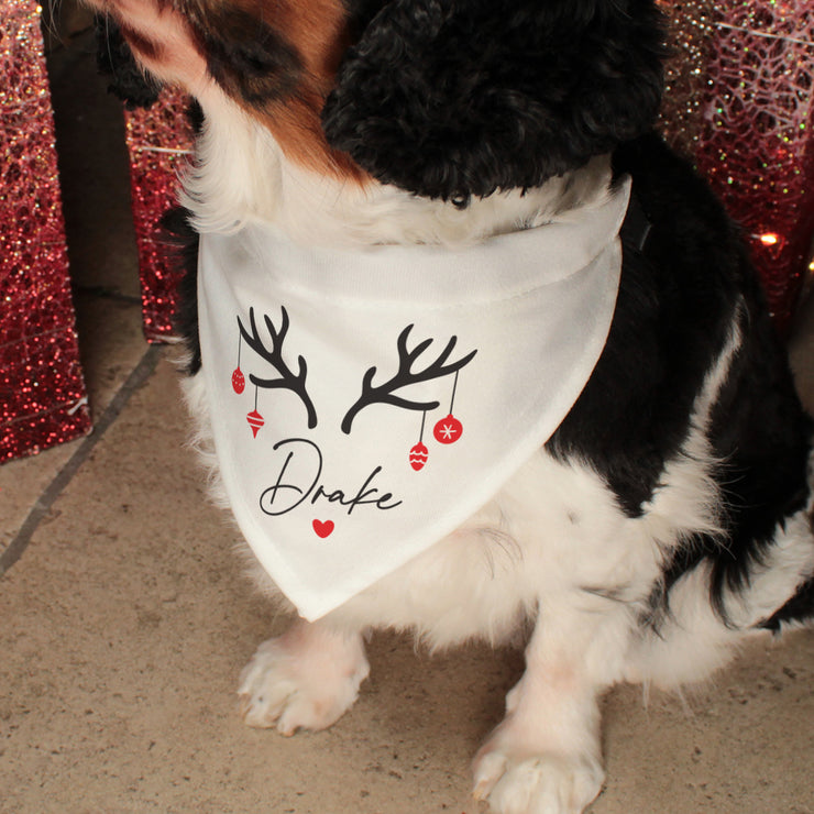 Personalised Reindeer Christmas Pet Dog Bandana and Neck Strap Collar-Love Lumi Ltd