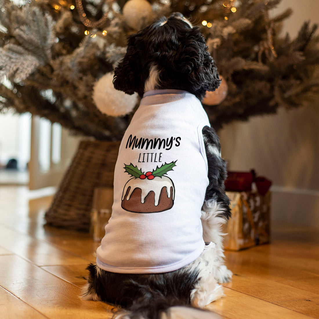 Personalised Little Christmas Pudding Pet Dog White Tank Top T-Shirt-Love Lumi Ltd