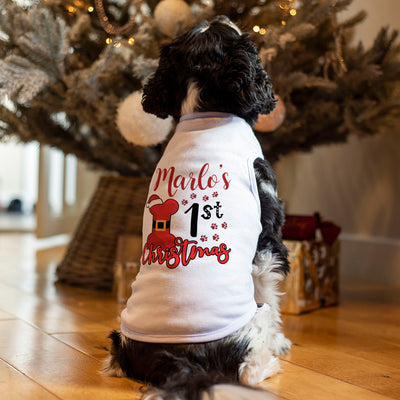Personalised Puppy's 1st Christmas Pet Dog Tank Top T-Shirt-Love Lumi Ltd