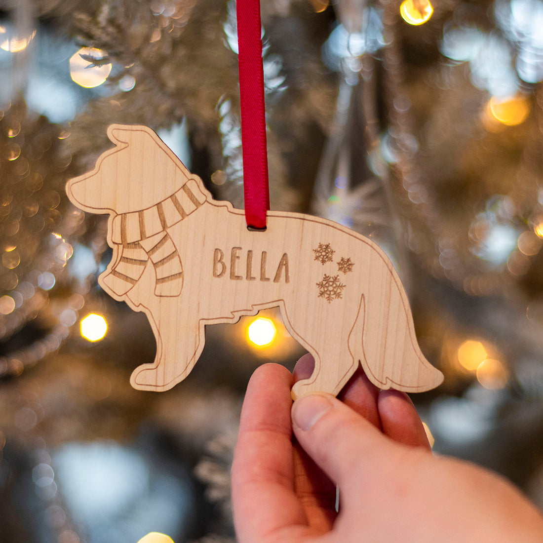 Pet Dog Breed In Scarf Wooden Christmas Tree Decoration Bauble-Love Lumi Ltd
