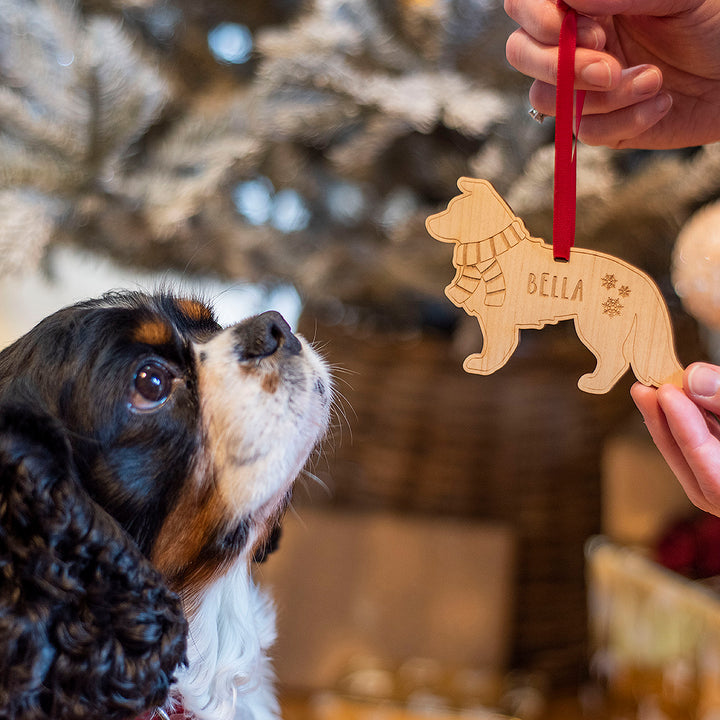 Pet Dog Breed In Scarf Wooden Christmas Tree Decoration Bauble-Love Lumi Ltd