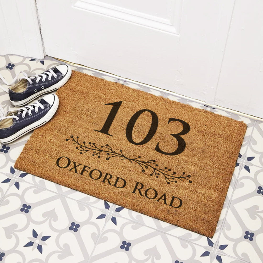 Floral Divide House Number Name Door Mat-Love Lumi Ltd