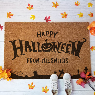 Personalised Happy Halloween Graveyard Welcome Doormat-Love Lumi Ltd
