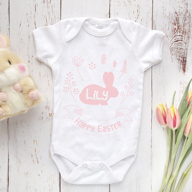 Personalised Happy Easter Banner with Bunny Baby Grow-Love Lumi Ltd