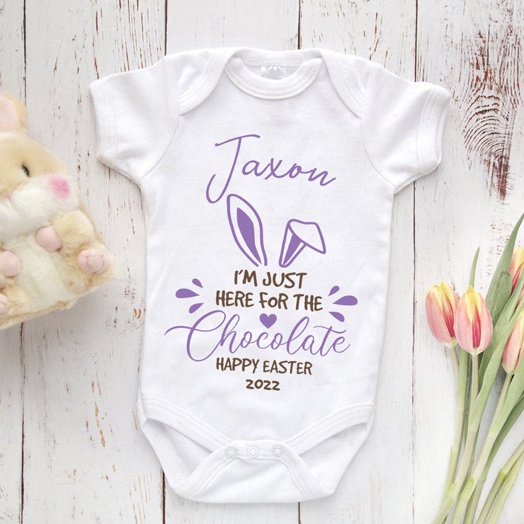 Personalised Just Here for the Chocolate Bunny Ears Baby Grow-Love Lumi Ltd