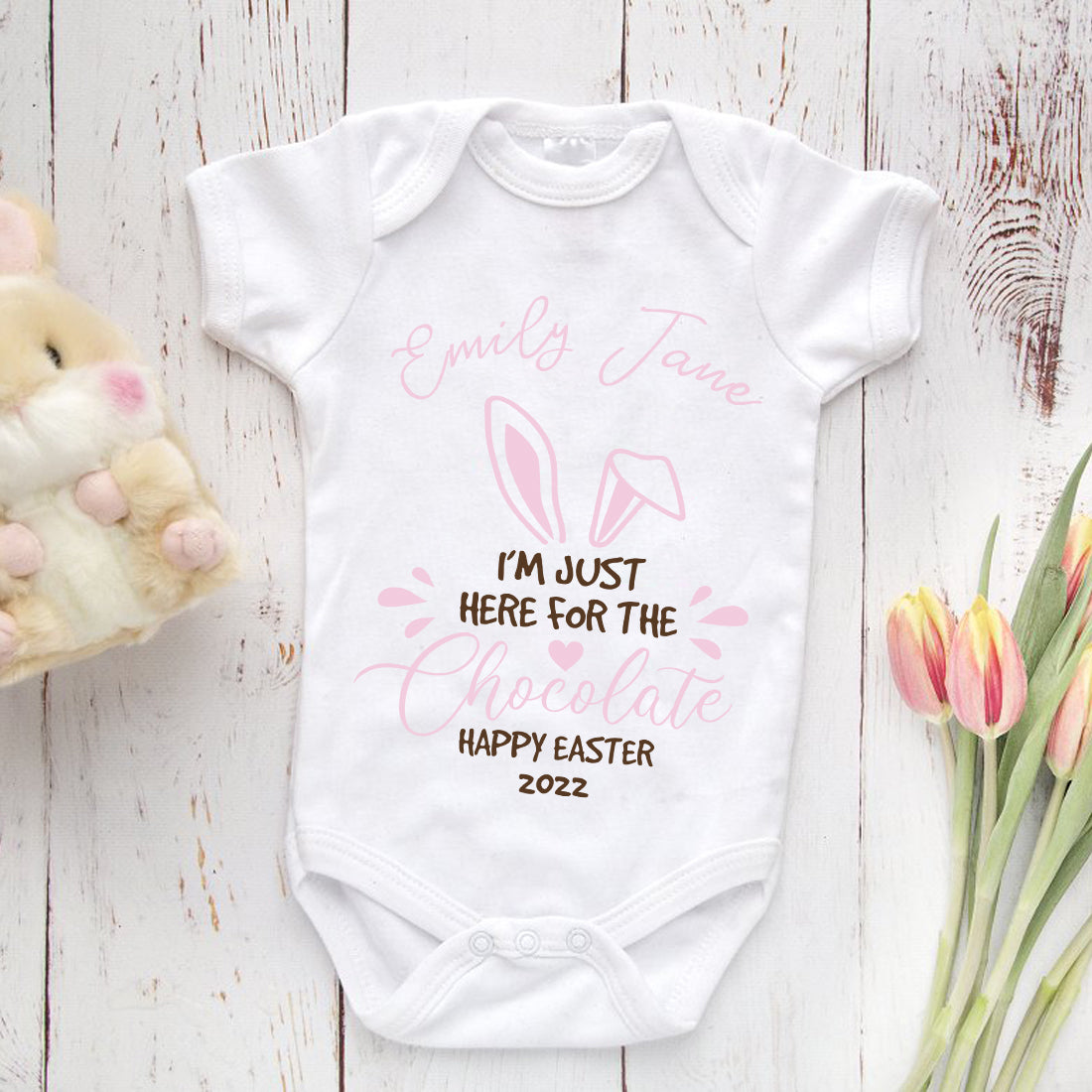 Just Here for the Chocolate Bunny Ears Baby Grow-Love Lumi Ltd