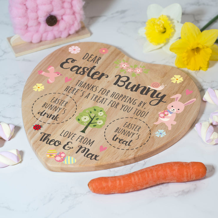 Personalised Heart Shaped Cute Springtime Easter Bunny Treat Board-Love Lumi Ltd