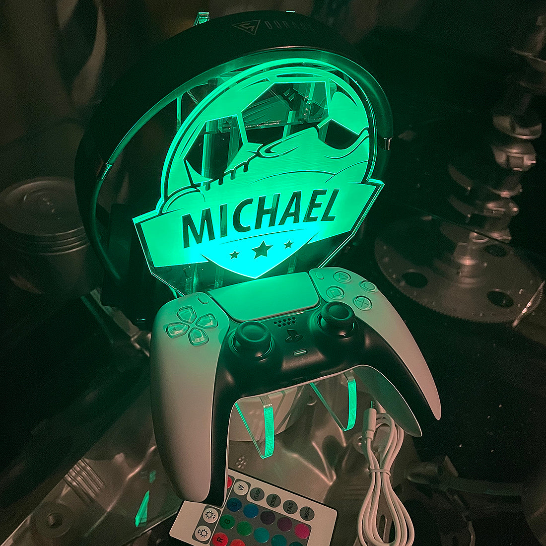 Personalised LED Light Football Boot Controller and Headset Gaming Station with Colour Changing base-Love Lumi Ltd