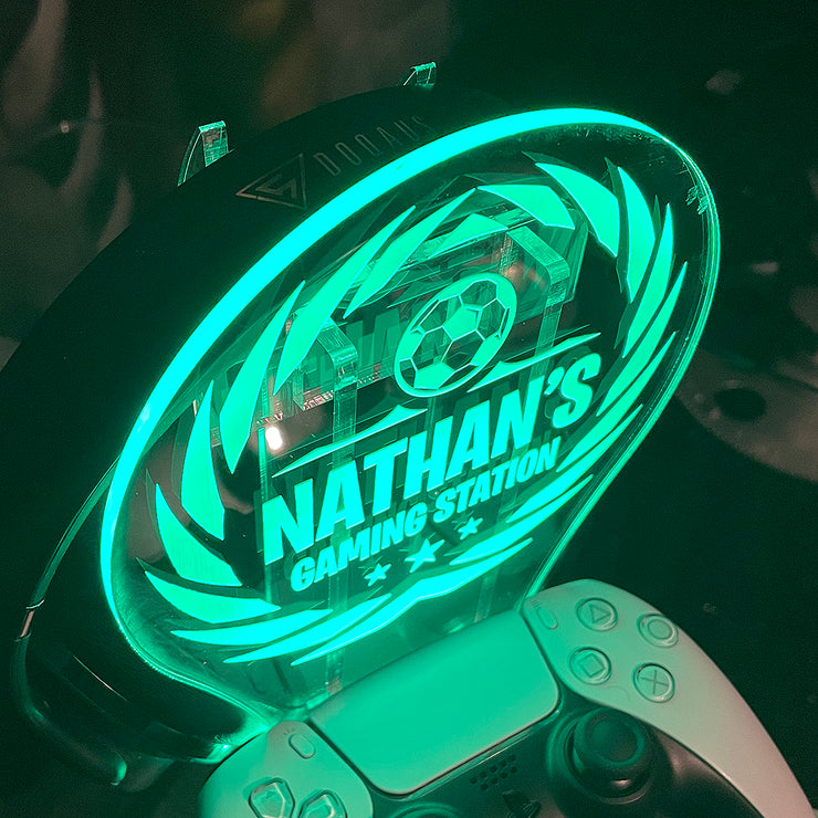 Personalised LED Light Football Wreath Controller and Headset Gaming Station with Colour Changing base-Love Lumi Ltd