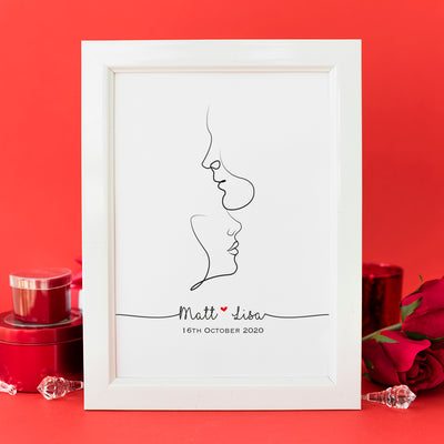 Personalised Linear Kissing Forehead 10x8" Couple Print-Love Lumi Ltd