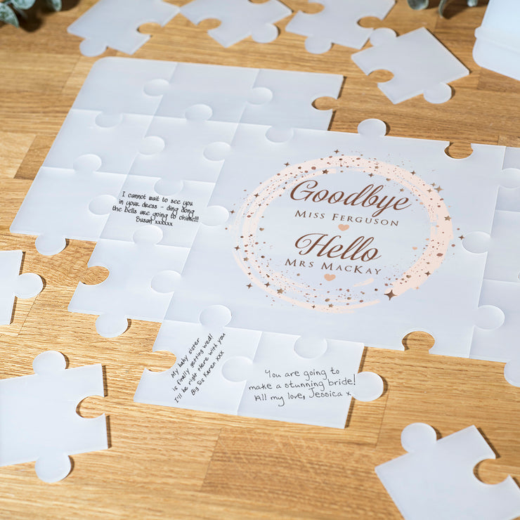 Personalised Frosted Acrylic Goodbye Miss Hello Mrs Hen Party Signing Puzzle Jigsaw-Love Lumi Ltd