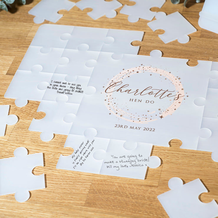 Personalised Frosted Acrylic Rose Gold Sparkly Circle Hen Party Signing Puzzle Jigsaw-Love Lumi Ltd
