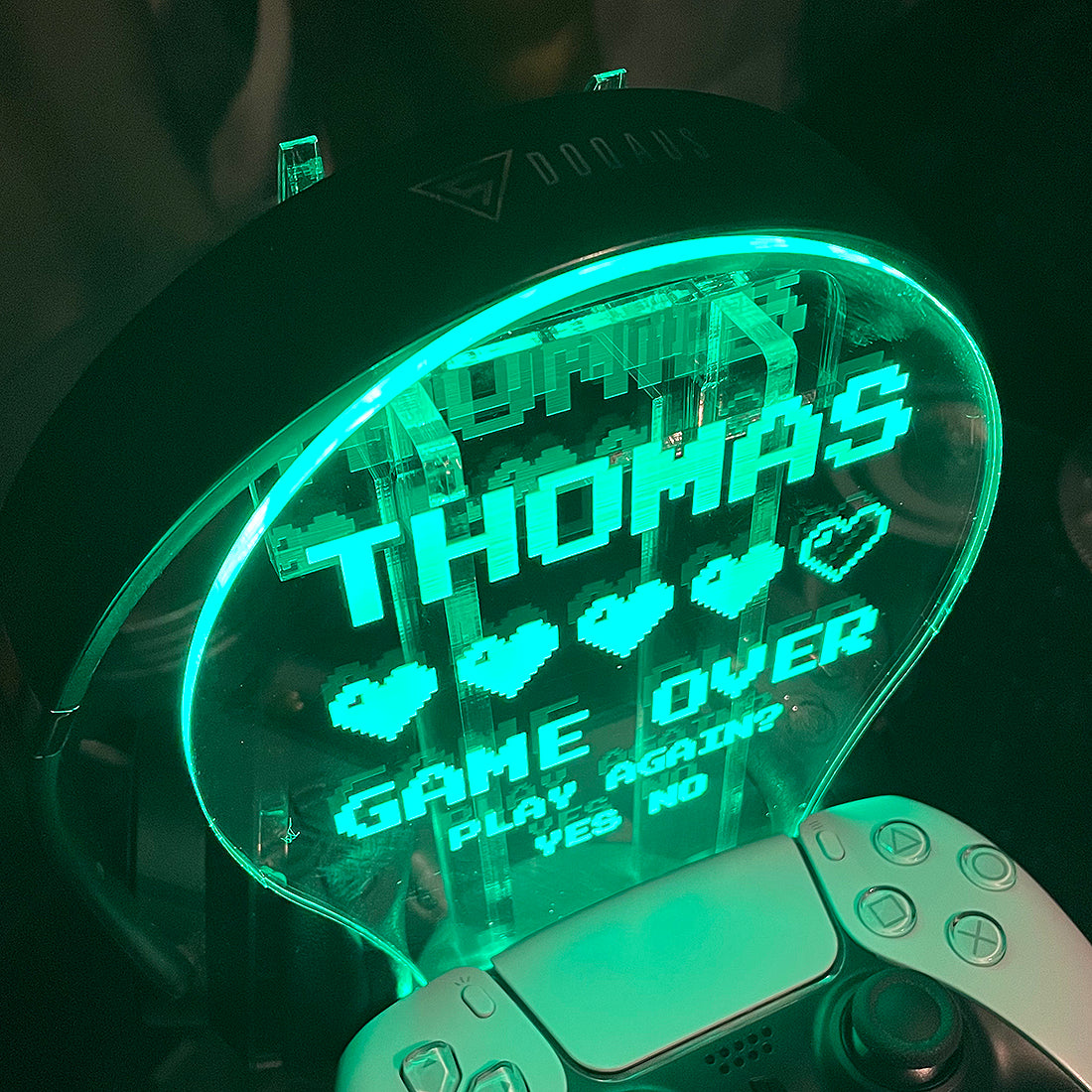 Personalised LED Light Retro Game Over Controller and Headset Gaming Station with Colour Changing base-Love Lumi Ltd