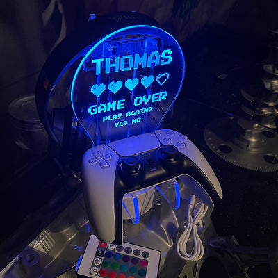 Personalised LED Light Retro Game Over Controller and Headset Gaming Station with Colour Changing base-Love Lumi Ltd