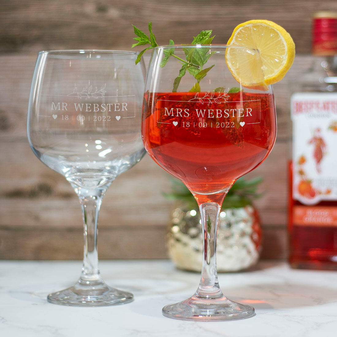 Pair of Mr & Mrs Wedding Anniversary Large Balloon Gin Glasses-Love Lumi Ltd