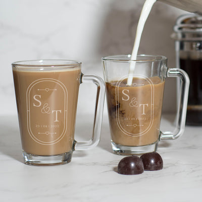 Personalised Pair of Initials and Special Date Glass Hot Drink Mugs-Love Lumi Ltd