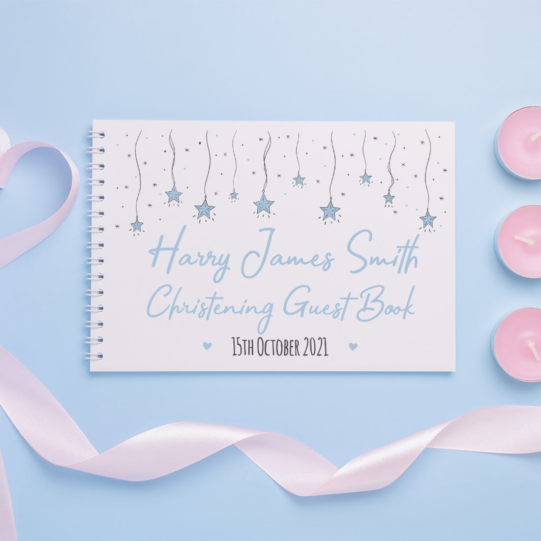 Personalised Star Garland Christening Guest Book-Love Lumi Ltd