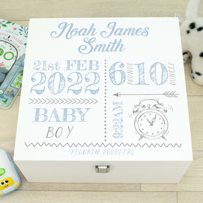 Personalised Hand Drawn Baby Birth Stats Typographic Wooden Memory Keepsake Box-Love Lumi Ltd