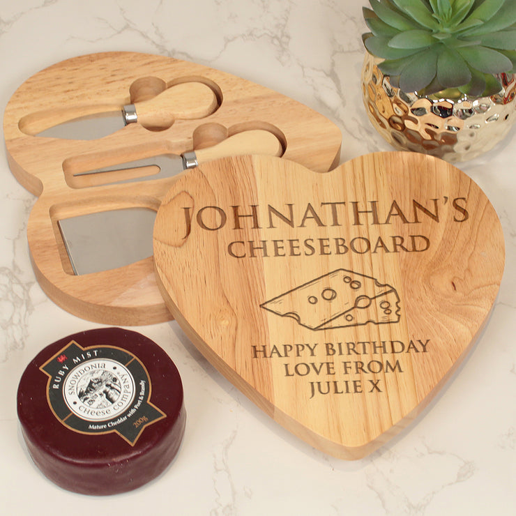 Personalised Heart Shaped Any Name Any Occasion 3 Piece Wooden Cheese Board-Love Lumi Ltd