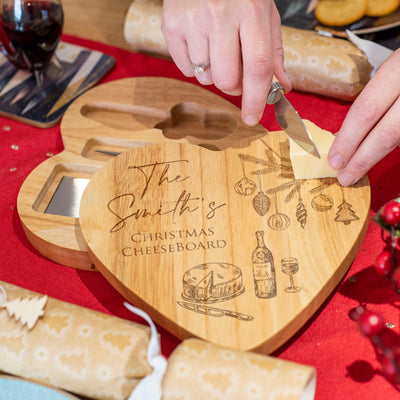 Personalised Vintage Family Christmas 3 Piece Wooden Heart Cheese Board Set-Love Lumi Ltd