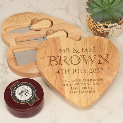 Personalised Heart Shaped Classic Names and Date 3 Piece Wooden Cheese Board-Love Lumi Ltd