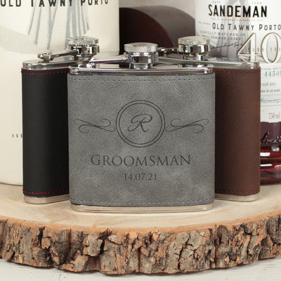 Personalised Initial Ornate Frame Groomsman Gift Hip Flask-Love Lumi Ltd