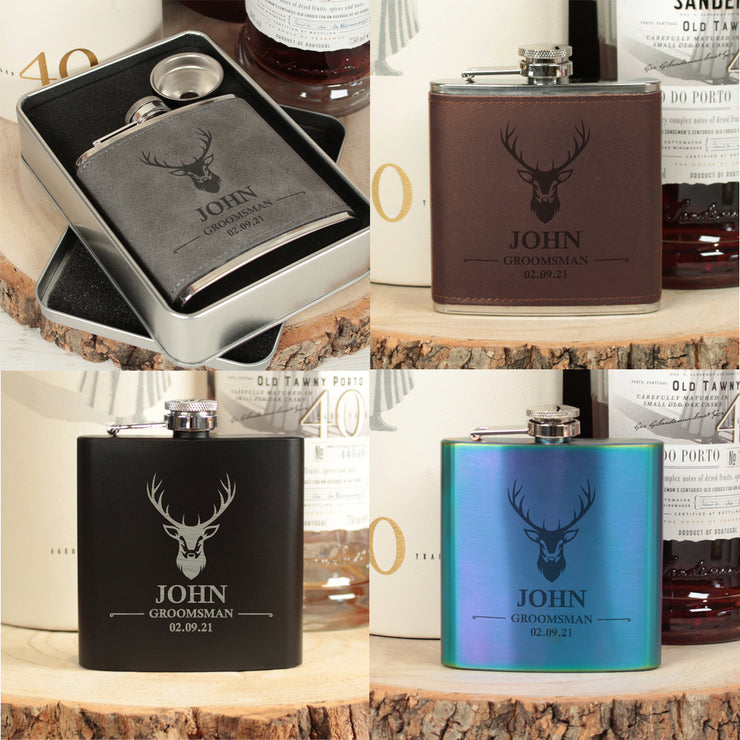 Personalised Stag Deer Groomsman Gift Hip Flask-Love Lumi Ltd