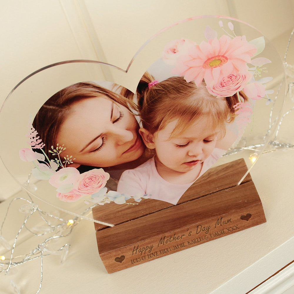 Acrylic Heart Photo on Printed Wooden Block Base-Love Lumi Ltd