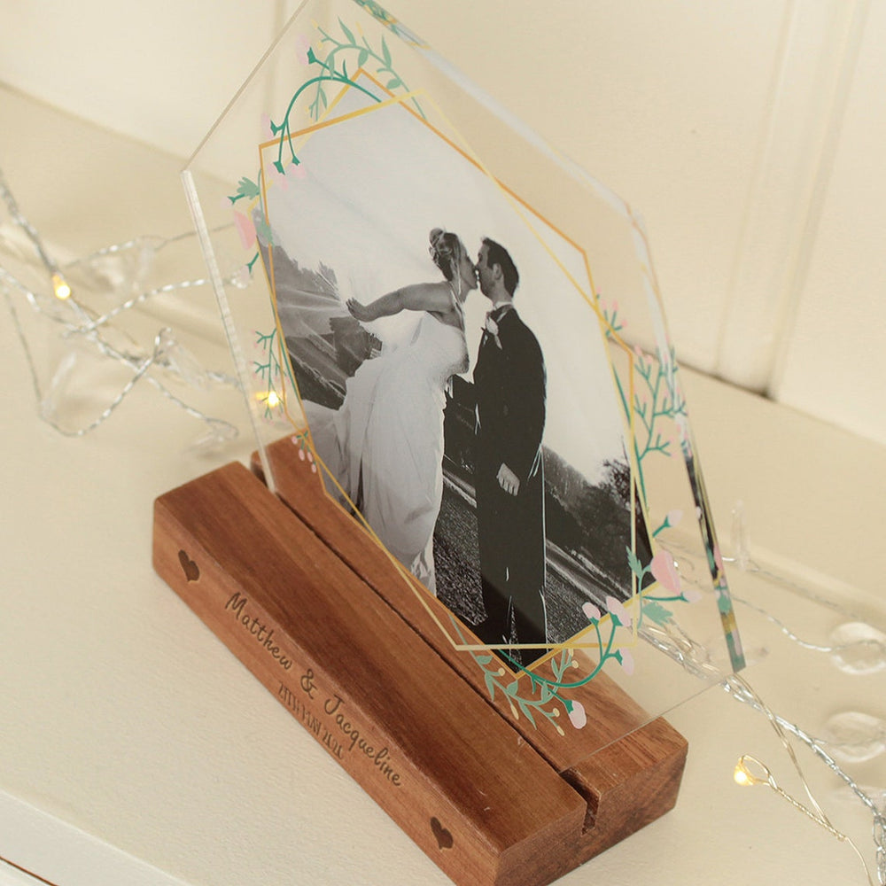Photo Acrylic Hexagon on printed Wooden Block Base-Love Lumi Ltd