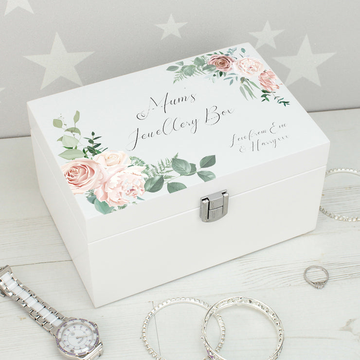 Personalised Watercolour Roses Wooden Jewellery Box with Mirror-Love Lumi Ltd