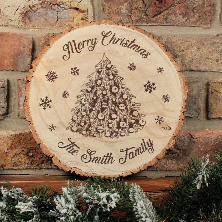 Festive Christmas Tree Log Wood Slice Sign Decoration-Love Lumi Ltd