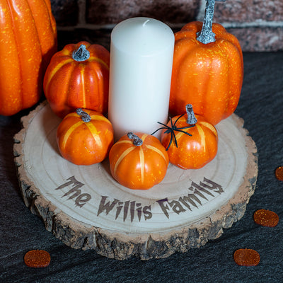 Any Message Spooky Text Halloween Wood Slice Table Candle Centrepiece Decor-Love Lumi Ltd