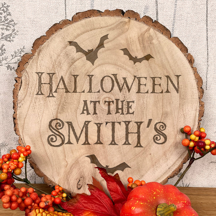 Spooky Bats Halloween at the... Tree Log Wood Slice Sign Decoration-Love Lumi Ltd