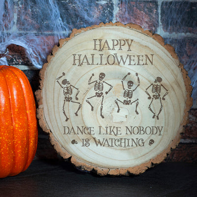 Dancing Skeletons Halloween Log Wood Slice Sign Decoration-Love Lumi Ltd