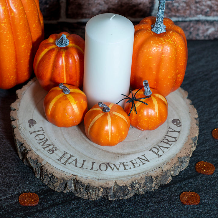 Any Message Halloween Bats Pumpkins or Skulls Wood Slice Table Candle Centrepiece Decor-Love Lumi Ltd
