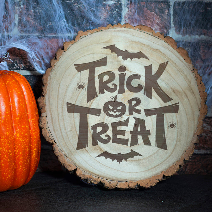 Trick or Treat Halloween Log Wood Slice Sign Decoration-Love Lumi Ltd