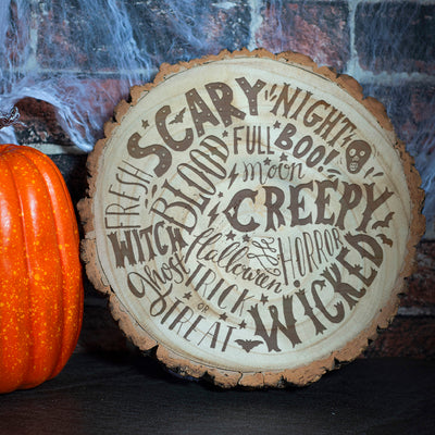 Halloween Typography Log Wood Slice Sign Decoration-Love Lumi Ltd