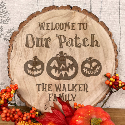 Halloween Welcome to our Pumpkin Patch Tree Log Wood Slice Sign Decoration-Love Lumi Ltd