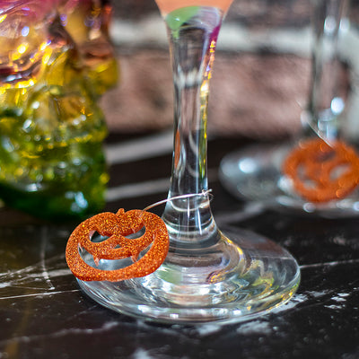 Glitter Acrylic Halloween Pumpkin Wine Glass Charms-Love Lumi Ltd